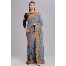 GREY INDIAN DESIGNER WEDDING WEAR SAREE